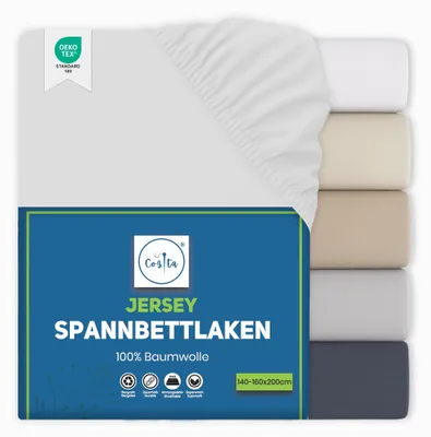 Immagine prodotto di Lenzuolo per letto 140x200 cm - 100% cotone jersey -  Oeko-Tex - Bianco