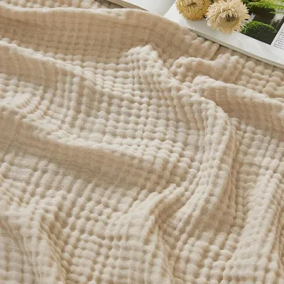Immagine prodotto di Coperta in mussola, 167 x 228 cm, cotone, traspirante, leggera, color beige, ideale per la camera da letto