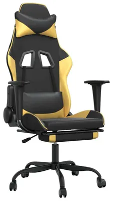 Immagine prodotto di Sedia da gaming vidaXL con funzione massaggio e poggiapiedi, in Pelle finta nera e dorata