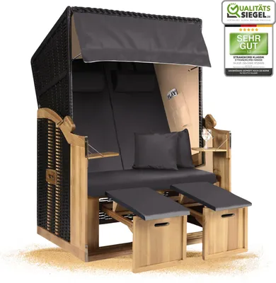 Produktbild von Strandkorb Ostsee 2-Sitzer 120cm breit in beige anthrazit uni zerlegt, ideal für Balkon, Terrasse oder Garten