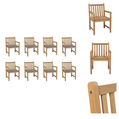 Produktbild von vidaXL Gartenstühle 8 Stk. mit Grauen Kissen Massivholz Teak -  Gartenstühle