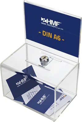 Produktbild von Spendenbox Acryl DIN A6 mit Blatteinschub, 11 x 11 x 15,5 cm, HMF 46912