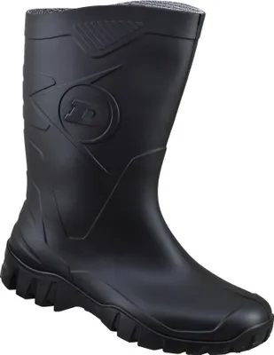 A black Dunlop boot is shown against a white background.
