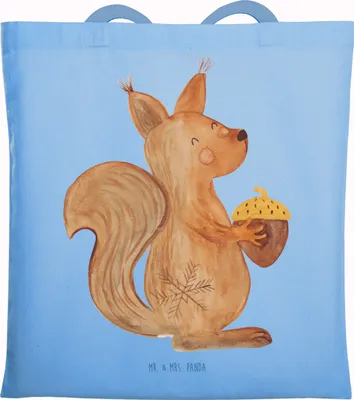 Produktbild von Mr. & Mrs. Panda Jutebeutel Eichhörnchen Weihnachten - Sky Blue - Geschenk, Baumwolltasche, Vogel, Beutel, Shopping Tasche, Weihnachtsmotiv, Frohe, Neujahr, Tote Bag