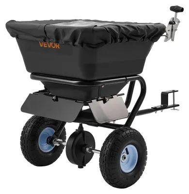 Produktbild von VEVOR Anhänger-Rasenstreuer, 3m Streubreite, Garten- und Rasenstreuer mit universeller Anhängerkupplung, 38,6 kg Kapazität & 10 Zoll All-Terrain-Reifen, Saatgut-Dünger-Streuer für ATVs und UTVs, 85 lbs-Luftgefülltes Rad-ohne Belüftungsnagel