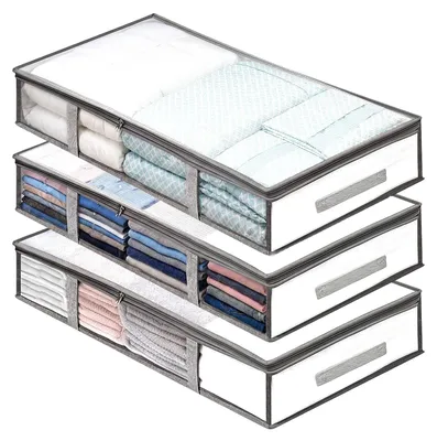 3 Unterbett-Aufbewahrungsboxen, 100x50x18 cm, transparent