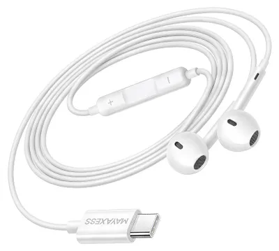 Obrázok produktu pre Mayaxess, káblové slúchadlá USB-C s mikrofónom pre Galaxy S25, biele