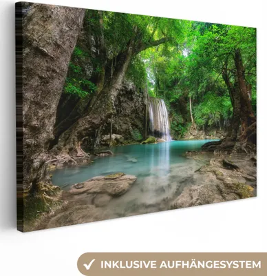 Produktbild von MuchoWow® - Leinwandbilder - Dschungel - Wasserfall - Pflanzen - Wasser - Natur, Wandbild, Wanddeko Bilder Wohnzimmer, 30x20 cm