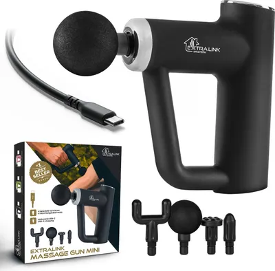 Obrázek produktu pro Extralink Massage Gun Mini Massage Gun Massager 4 vyměnitelné hroty a 6 nastavení rychlosti Muscle Massage Gun USB-C Black