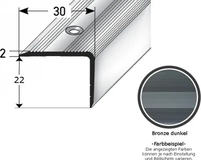 Produktbild von Treppenkante / Treppenprofil "Genua", Winkelprofil mit 30 mm Breite und konfigurierbarer Höhe (22 mm bis 52 mm), Aluminium eloxiert, gebohrt-bronze dunkel-2700-22 mm