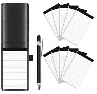 Zdjęcie produktu dla Zestaw mini notesów A7, 12 sztuk, z 10 zapasowymi blokami i metalowym długopisem, okładka z materiału przypominającego skórę (PU), w linie