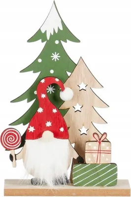 Immagine prodotto di Decorazione natalizia 15x1x23 cm Gnomo in legno con alberi di Natale e regali
