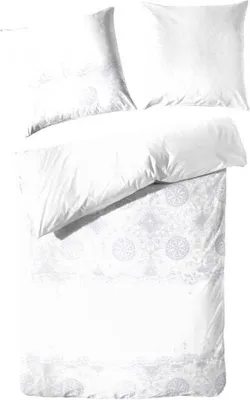 Produktbild von Hahn Satin Bettwäsche Baumwoll Wende Ornamente Punkte Blau 100% Baumwolle Reißverschluss Bettbezug Kissenbezug Bettgarnitur 155x220 cm Grau