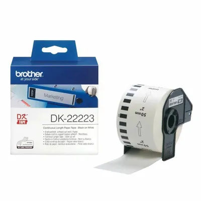 Produktbild von Mehrzwecketikett Brother DK-22223 - 50 mm Breite x 30,48 m Länge - Thermotransfer - Weiß - 1 Rolle