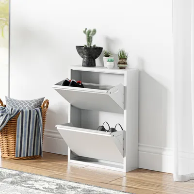 Produktbild von Wózek na buty "Sokndal" z 2 klapami Metal 71 x 50 x 15 cm Biały