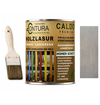 Produktbild von Contura Holzlasur Langzeitschutz Lasur + Pinsel Holz Außen Dauerschutzlasur Holzfarbe - 750ml. + Pinsel / Graubeige - 10.50