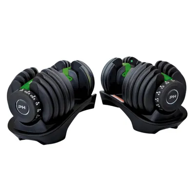 Produktbild von PH Fitness Verstellbare Hantel Set 24KG Dunkel Grün - 2 STÜCK - Smart Hanteln - Adjustable Dumbbells von 2,5 bis 24 kg - 15-in-1 Kurzhantel Dumbells