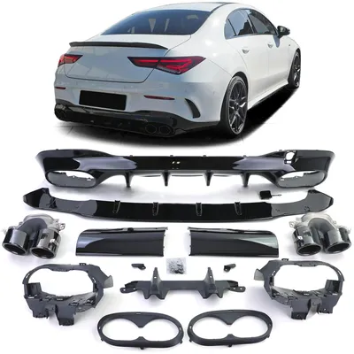 Productafbeelding van Stootbalk + eindstukken zwart voor Mercedes-Benz CLA C118 X118 vanaf 03/2019, achterdiffusor