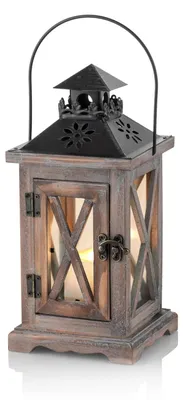 Immagine prodotto di Omgoods - Candeliere vintage in legno con lanterna in metallo per decorazione