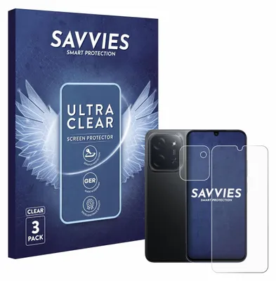 A product packaging box for screen protectors, with a phone and screen protectors shown next to it.