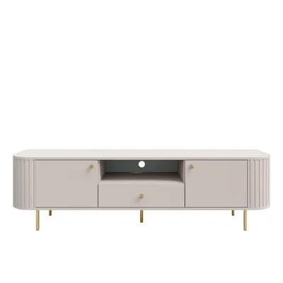 Produktbild von TV-Schrank OVALIO 321 181 cm Sandbeige – Abgerundete Seiten, Schublade, geriffelt