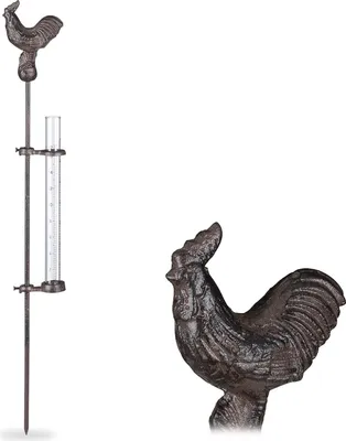 Produktbild von Relaxdays Regenmesser Hahn, Erdspieß, Deko Niederschlagsmesser, 17cm 7inch, Behälter Glas, Gartenstecker, Metall, bronze