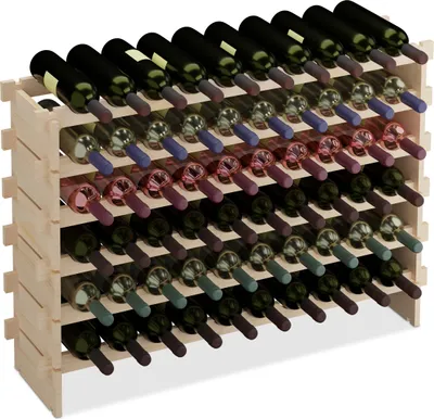 Produktbild von Relaxdays Weinregal, für 60 Weinflaschen, stapelbares Flaschenregal, HBT: 73x103x25 cm, erweiterbar, Kiefernholz, natur