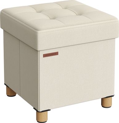 SONGMICS Sitzhocker, 37L, klappbare Sitztruhe, Aufbewahrungsbox, Cremeweiß