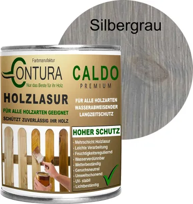 Produktbild von 750ml - Holzlasur Dickschichtlasur Set + Pinsel 2in1 Dauerschutzlasur Holzschutz Lasur - 11 Silbergrau