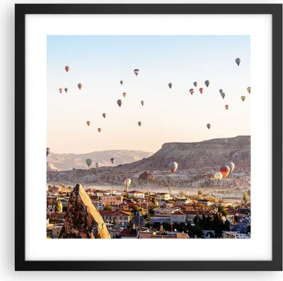 Produktbild von Gerahmtes Poster - Schwarzer Rahmen - Berge Ballon Flug - 40x40 cm - Wand Bild - Wanddeko - Wandbilder - Kunstposter - Wandposter - Bilderrahmen - Bilder - Kunstdruck - Wandbild - P2BAC40x40-3997