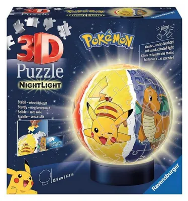 Image de Puzzle 3D Pokémon Ball Illuminée - Ravensburger - 72 pièces numérotées - Socle lumineux - À partir de 6 ans