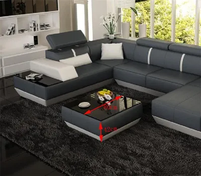 Produktbild von Gepolsterte Sofa Tische Schwarzer Couchtisch Glastisch Beistell Moderner Tisch