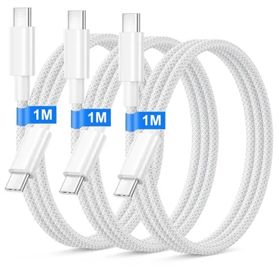 Image de Lot-3 Câble USB-C vers USB-C 60W pour iPhone 17 Pro Max iPhone 17 16 15 - 1 Mètre Charge Rapide