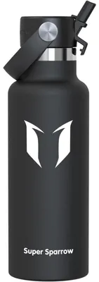 Produktbild von Trinkflasche Edelstahl Thermobecher 500ml Schwarz FlipFlow mit Strohhalm BPA-Frei