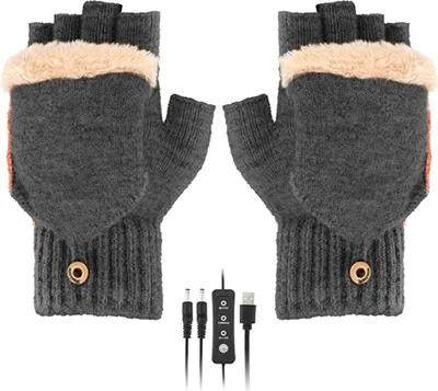 Produktbild von ASKSA USB Beheizte Handschuhe, Gestrickt Handwärmer Fingerlose Handschuhe Waschbar Beheizbare Handschuhe, Dunkelgrau