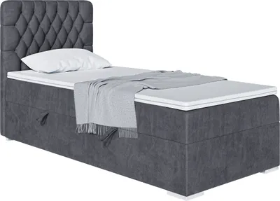 Produktbild von MEBLINI Boxspringbett mit Bettkasten - Gepolstert Einzelbett mit Matratze und Topper - Polsterbett mit Stauraum - Bett mit Kopfteil - Stauraumbett - DALIA - 80x200 Rechts  - H4/Dunkelgrau Samt