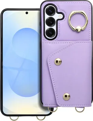 Produktbild von Handyhülle mit Schultergurt Multifunktionale Wallet-Hülle Kartenfach und Ringhalter kompatibel mit iPhone 16 Pro Max Lila