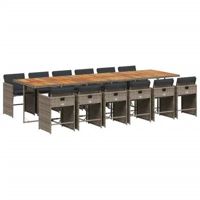Produktbild von 13-tlg. Garten-Essgruppe mit Kissen Grau Poly Rattan