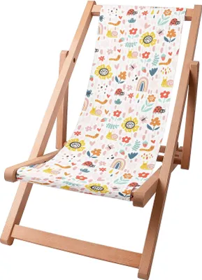 Image de Dreamroots Chaise longue enfant pliable en bois, jusqu'à 130 kg, Chaise longue pliable avec dossier inclinable en 3 positions, Playground