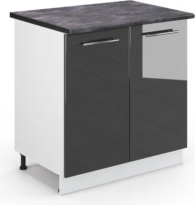 Produktbild von Spülenunterschrank Vicco Fame-Line Anthrazit Hochglanz 80 cm mit Regal, AP Anthrazit, Model 46021