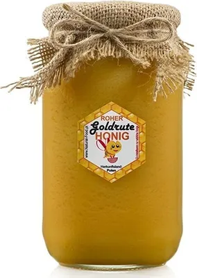 Obrázok produktu pre Natural Food – Surový med – Prírodný. Neupravený, nefiltrovaný, necentrifugovaný – z Európy, bez prísad – med zo zlatovlásky – 1 x 1,1 kg