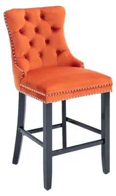Productafbeelding van Barkruk, bekleed met fluweel, massief houten frame, oranje