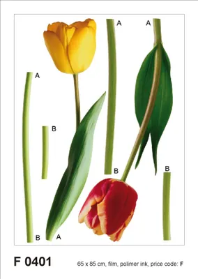 Image de Sanders & Sanders sticker mural fleurs vert, jaune et rouge 85 x 65 cm