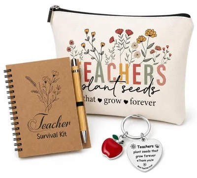 Produktbild von Lehrer Geschenk Set mit Notizbuch, Stift, Tasche & Schlüsselanhänger