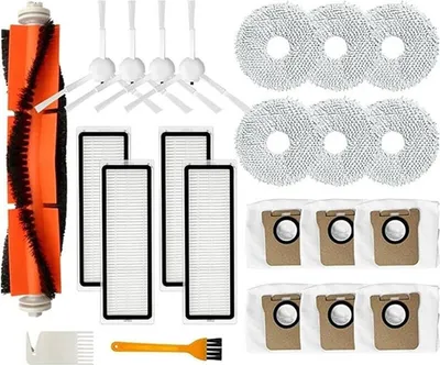 A collection of cleaning accessories for a robot vacuum cleaner, laid out on a white background.