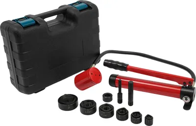 Immagine prodotto di Set idraulico per punzonatura - Pompa manuale - Forza di pressatura 80 kN - Corsa 25 mm - 6 matrici - Rosso