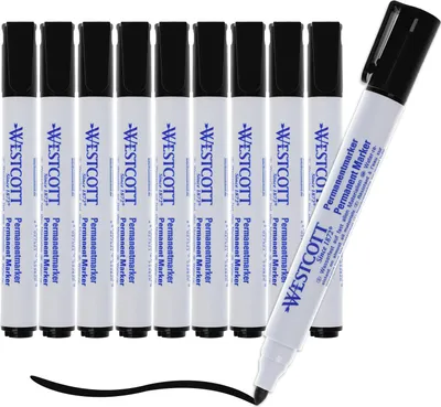 Produktbild von Permanentmarker 10 Stück Stifte Schwarz wasserfest auf Metall Kunststoff Glas