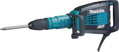 A Makita demolition hammer with a chisel bit is shown against a white background.