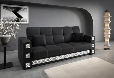 Zdjęcie produktu dla LIKMA Rozkładana Wersalka Manila Czarna 221x91x85 cm z Funkcją Spania, Pojemnikiem na Pościel, 2 Poduszki; Sofa w Tkaninie Inari 100