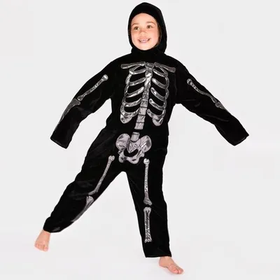 Productafbeelding van Den Goda Fen Skelett jumpsuit, kinderkostuum, maat 116 cm, geschikt voor Halloween en carnaval